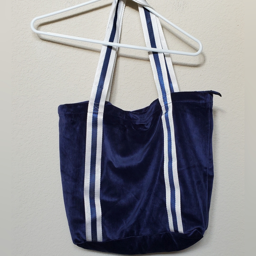 PINK Victoria's Secret Navy and White Soft Corduroy Zipper Tote - Picture 2 of 11